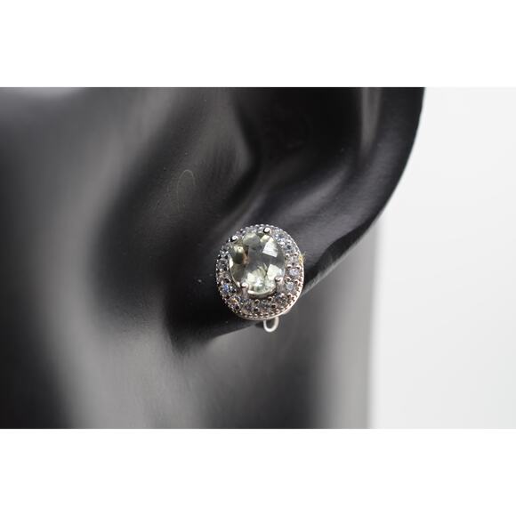 Rare Sterling Silver Spinel and CZ Stud Earrings (Light Green) - Picture 1 of 3